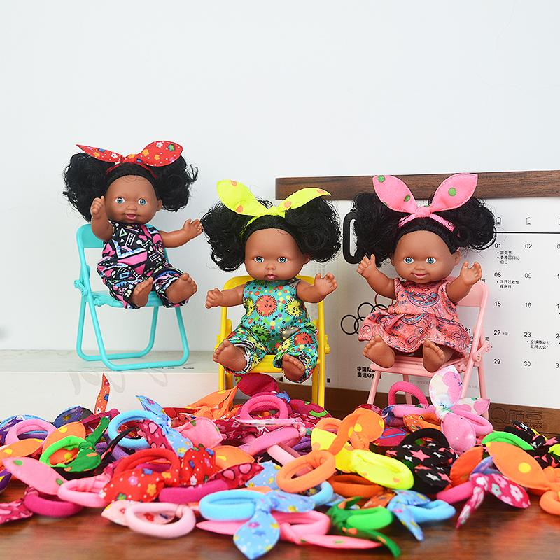 5 Zoll/13 cm Kawaii Niedlich Schwarz Neue Reborn Baby Puppen Pädagogische Puppen Schwarze Haut Schwarzes Haar Mit Niedlicher Schleife Kopfschmuck Geburtstagsgeschenk
