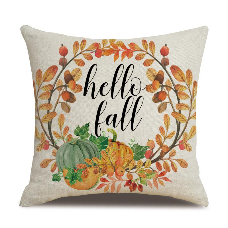Thanksgiving Linen Pillowcase Autumn Pumpkin Print Pillow Cushion Cover