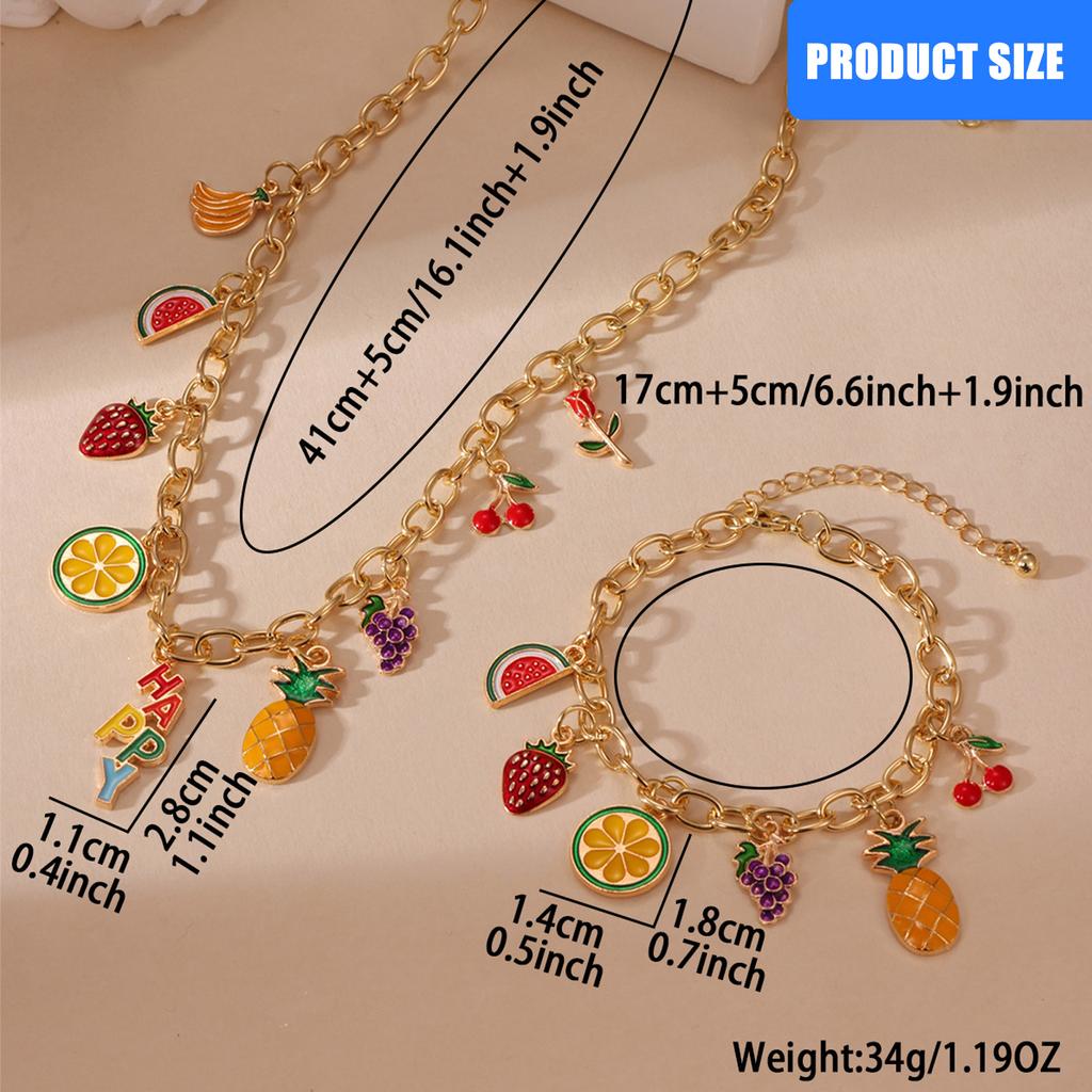 Trendy Fruit Bracelet and Necklace Set Stainless Steel Texture Suitable for Fashion Lovers Various Occasions Wear