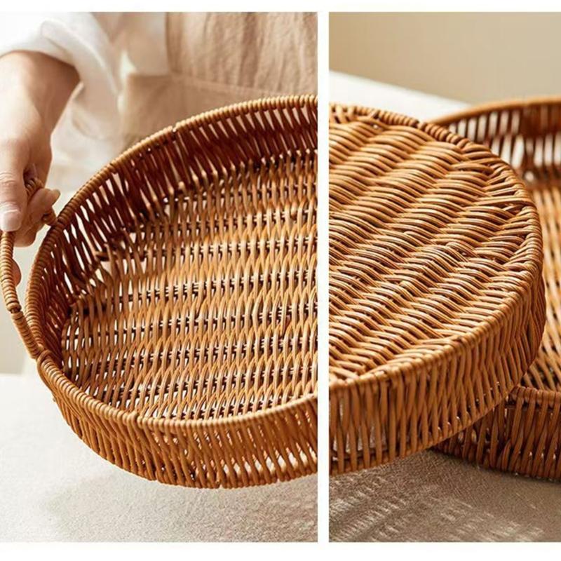 Portable PP Handwoven Look Serving Tray With Easy Carry Handles For Dining Table Decoration