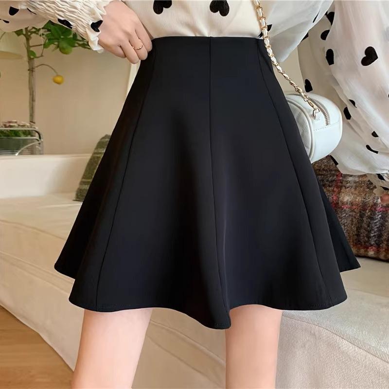 2024 Spring Black High Waist A-Line Skirt: Women's College Style, Slim, Anti-Exposure