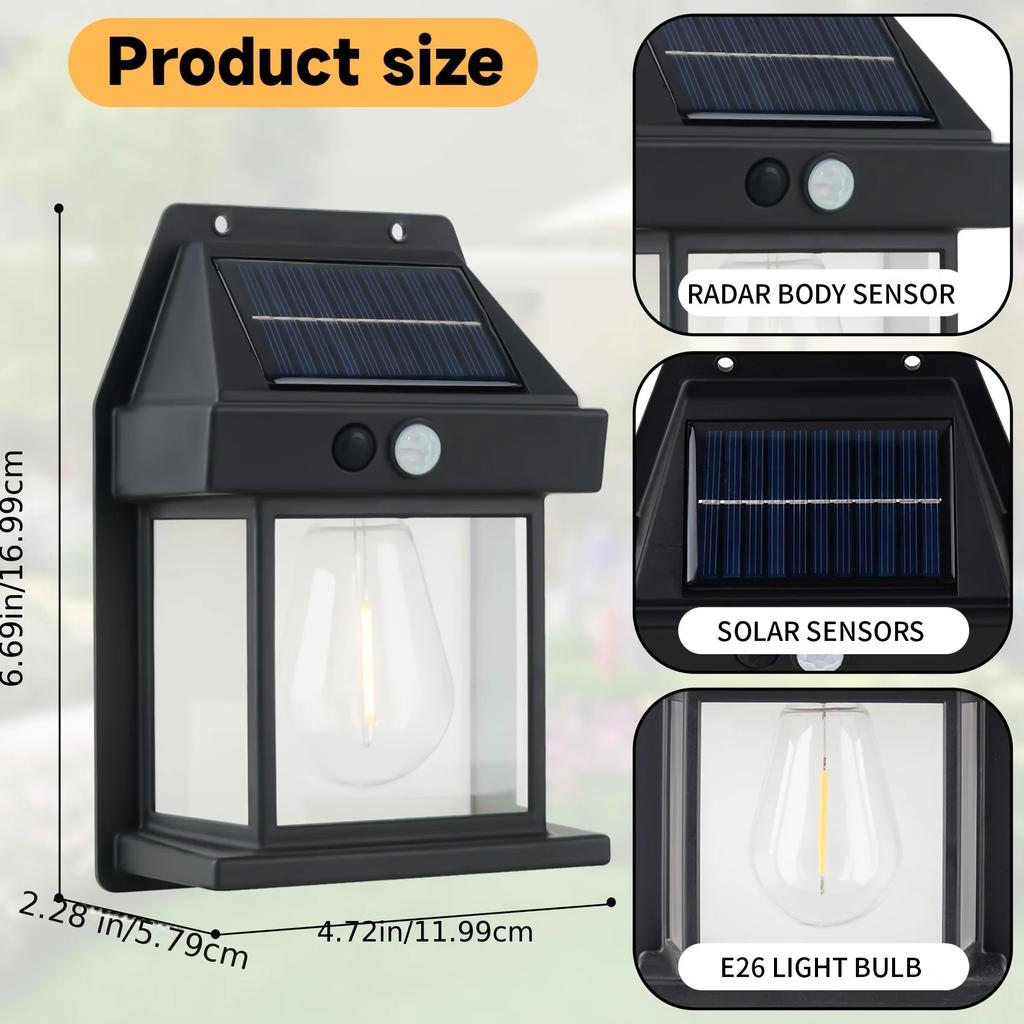 Solar Lights Outdoor, Dusk to Dawn Solar Wall Sconce Motion Sensor, 3 Lighting Modes Waterproof Solar