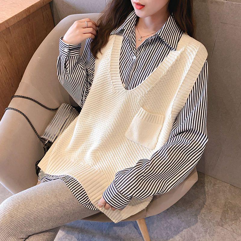 Vestă de pulover pentru femei de mărime mare, de primăvară și toamnă, cu decolteu în V, fără mâneci, din tricot largi