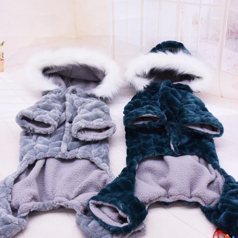 Haustier Hundekleidung Winter Warm Mit Großem Fellkragen Und Vierbeinigem Jumpsuit Verdicken Haustierkleidung für Yorkshire Teddy Hunde Kostüm