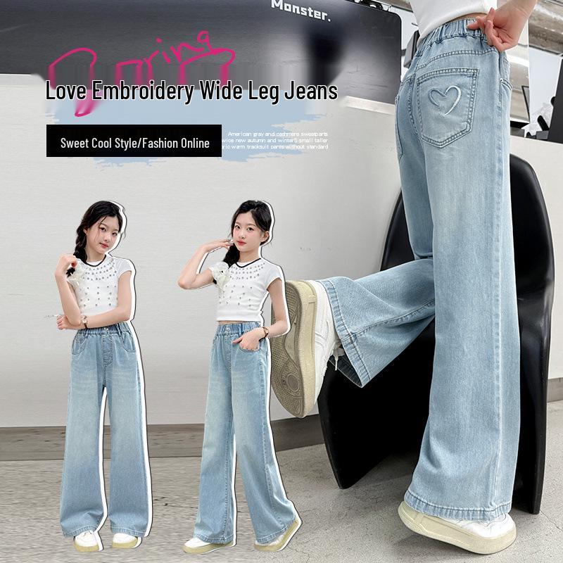 Weite Jeans für Mädchen: Frühling/Herbst Locker sitzende Hosen mit geradem Bein für Junior High School Schüler