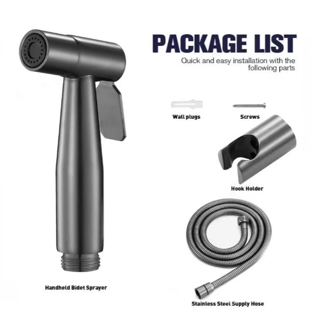 Classic Stainless Steel Handheld Bidet Sprayer Adjustable Pressure Toilet Faucet Diaper Sprayer Set Hose Attachment for Bathroom