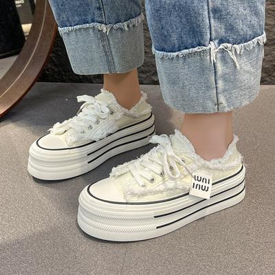Plateau-Canvas-Schuhe Damen neu Herbst und Winter zwei Tragemöglichkeiten Fransen raue Kante ein Pedal Board Schuhe modische vielseitige Board Schuhe