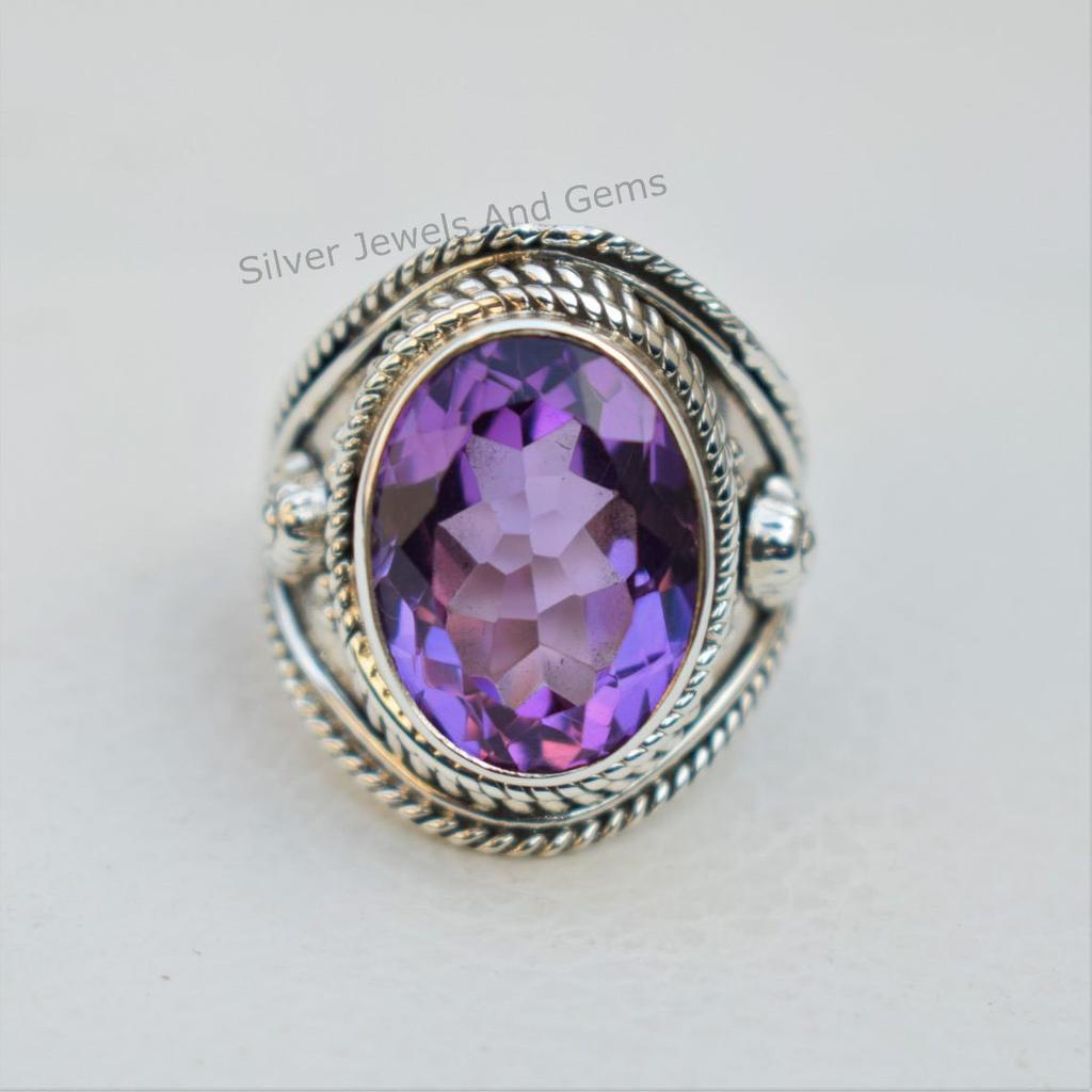 925 Sterling Silver Amethyst Ring, Purple Gemstone Ring, February Birthstone Ring, Handmade Ring, Oval Amethyst Designer Ring, Promise Ring