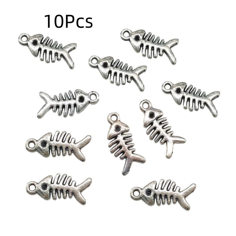 10Pcs Retro Silver Fish Bone Pendants Charms For DIY Necklace Earring Bracelet Making Jewelry Accessories