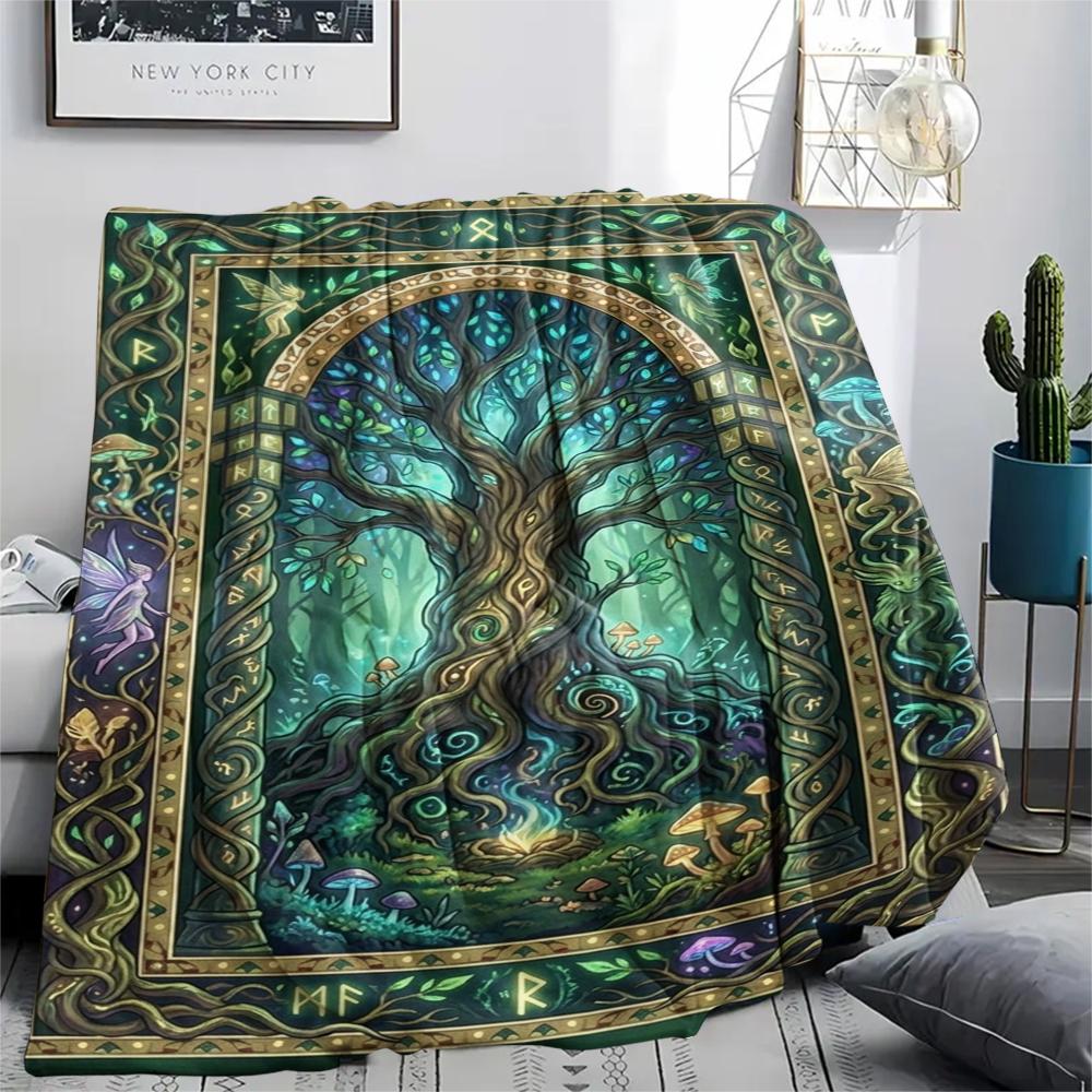 1Pc Tree of Life Print Flannel Blanket, High quality Comfortable for All Seasons, Home Decor, Warmth and Comfort, Perfect for Christmas Gifts W146