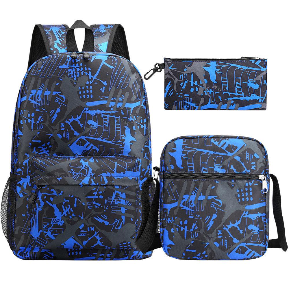 Large Capacity Schoolbag with Shoulder Strap; Student Three-piece Pencil Case Set