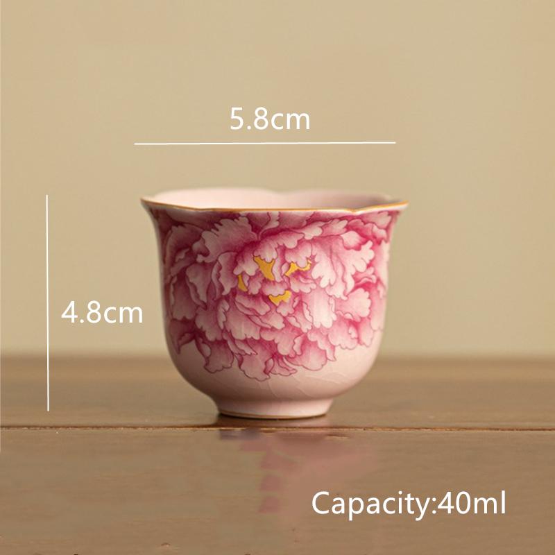 

1 шт. Китайская винтажная керамическая чайная чашка с цветком пиона, ручная работа, чайная пиала из печи Жу, домашняя мастерская, чайная чашка, дорожная, персональная посуда для чая Teacup