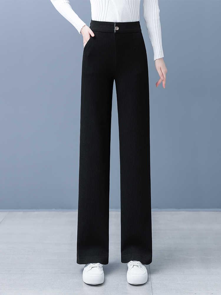 High-Waisted Slim-Fit Straight-Leg Pants: Versatile, Elastic Waist, Thickened for Autumn & Winter