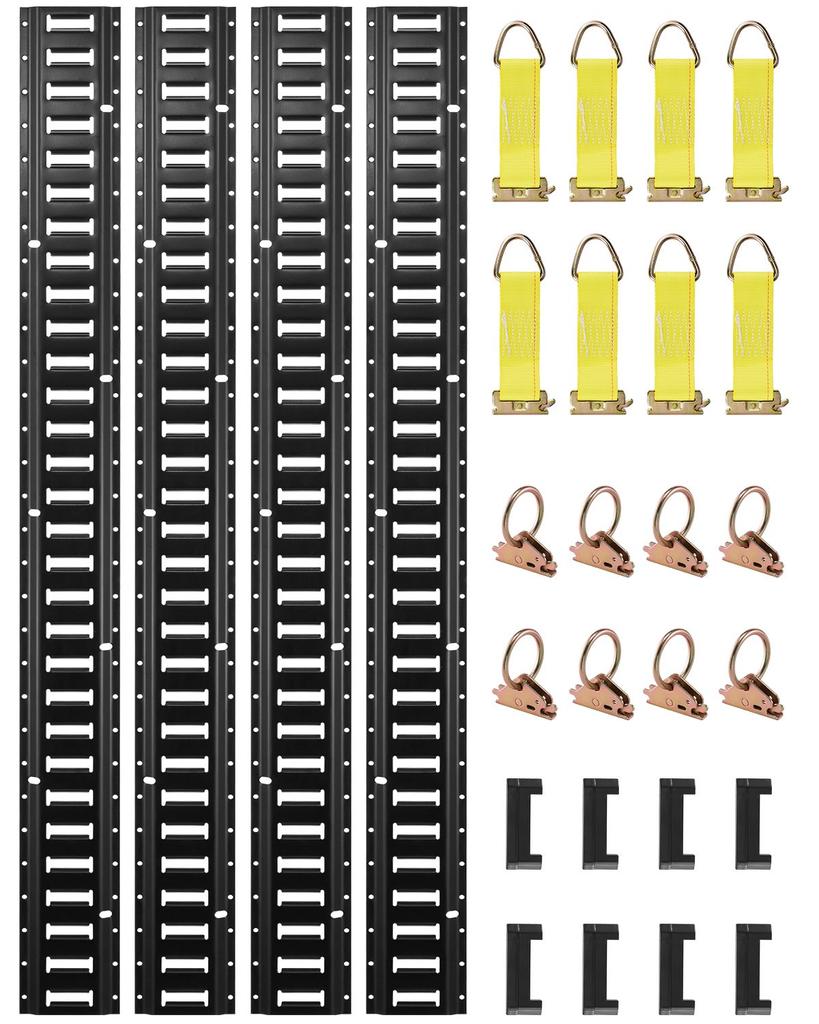 VEVOR E Track Tie-Down Rail Kit, 30PCS 152.4 Cm E-Tracks Set Includes 4 Steel Rails & 2 Single Slot & 8 O Rings & 8 Tie-Offs W/ D-Ring