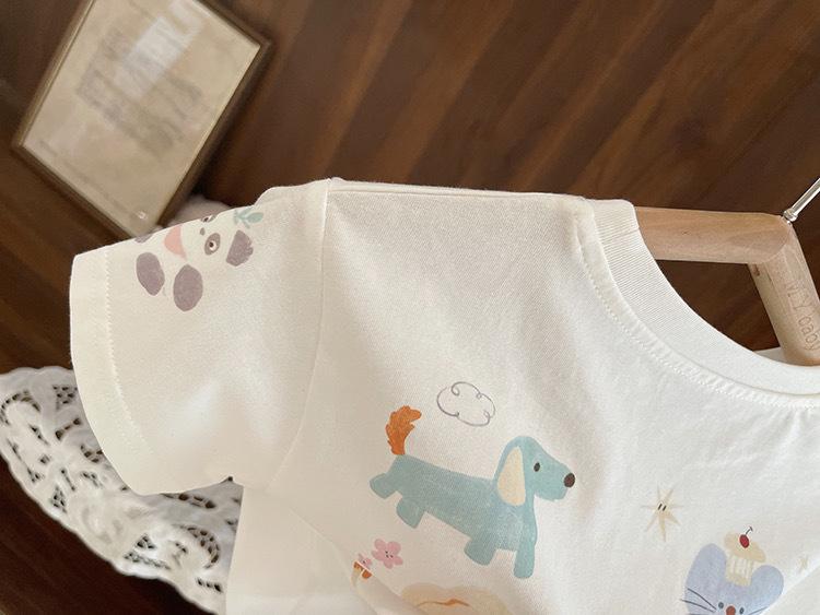 Baby Girl Summer Cotton T Shirt Cute Cartoon Print Short Sleeve Top Breathable Sweat Absorbent High End Infant Tee