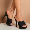 Spring Summer Chunky Platform Super Thin Heeled 13cm Mule Sandals For Women Hemp Elegant Chic Sexy Party Shoes Sandals Size43
