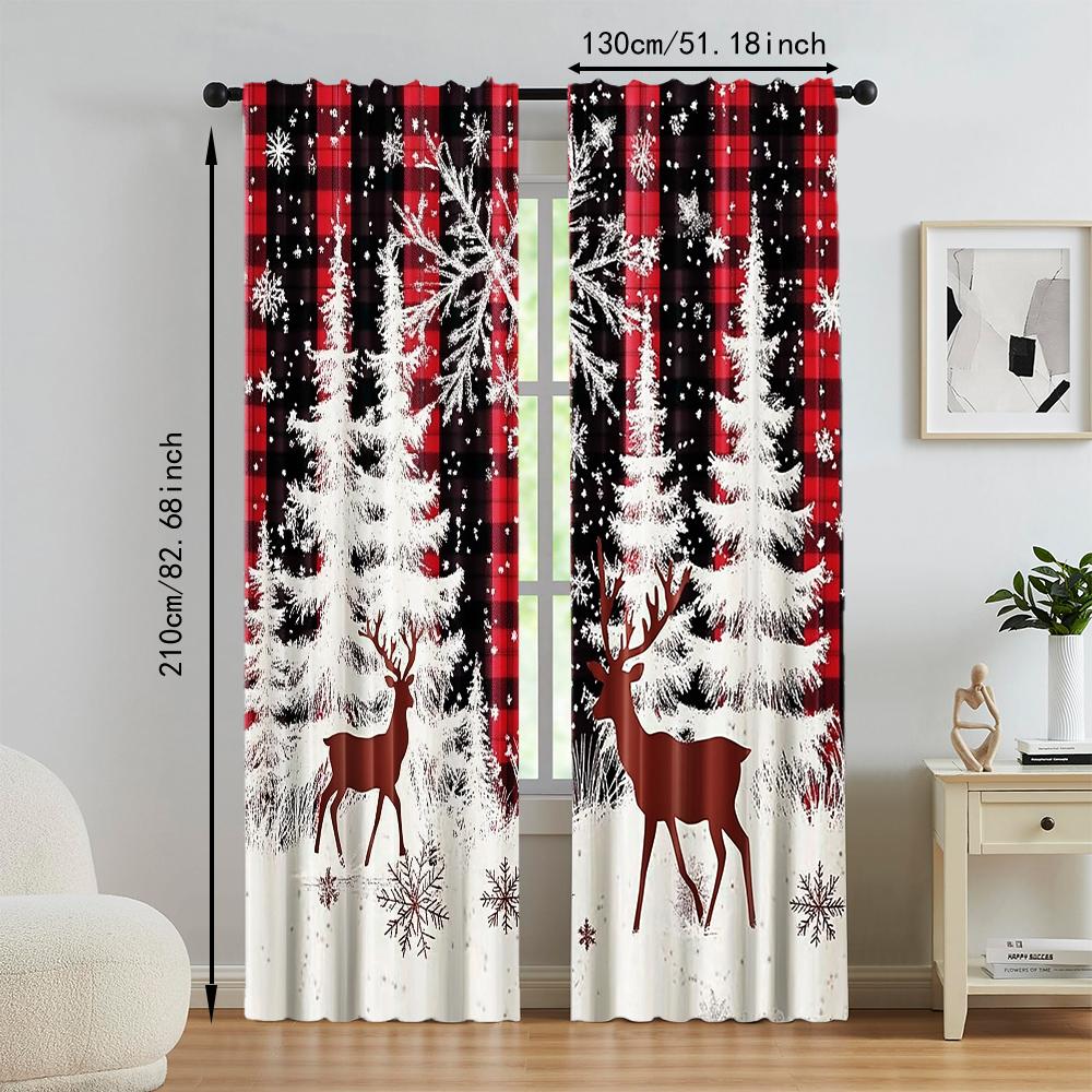 2 Stuks Kerst Sneeuwvlok Raamgordijnen Voor Woonkamer Slaapkamer Vakantiesfeer Decoratie Tunnelontwerp Privacy