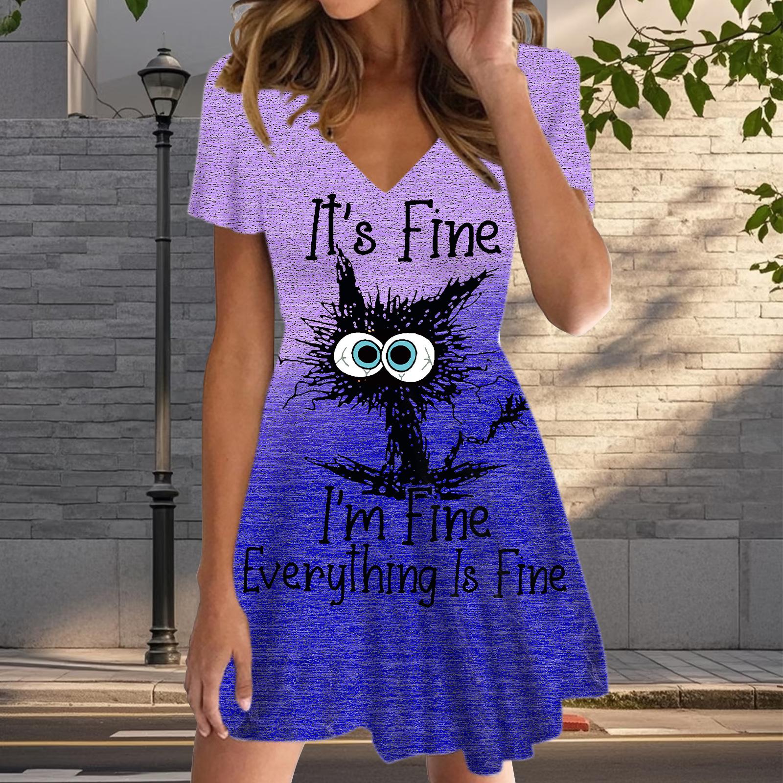 

Летняя мода женские V-образный вырез короткий рукав жареный котенок принтованное платье сексуальные короткие юбки платья 8XL темно-синий