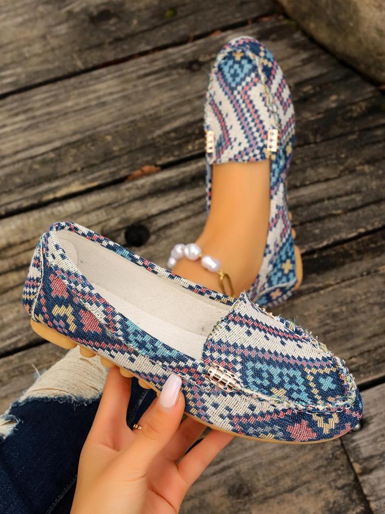 Spring/Summer 2024 Ethnic-Style Floral Colorblock Women's Casual Plus Size Shoes