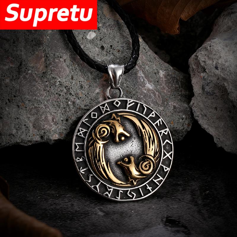 Wikinger Odin Wolf Halskette Herren Edelstahl Nordische Runen Keltischer Wolf Anhänger Vegvisir Amulett Nie Verblassend Skandinavischer Schmuck