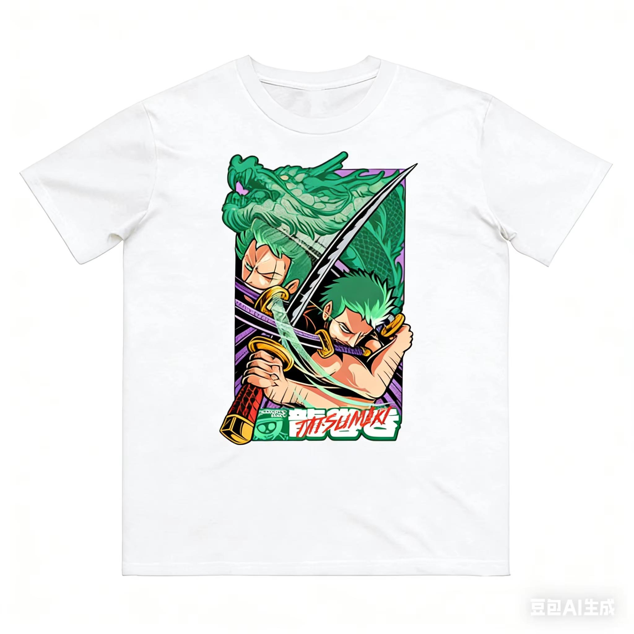 Anime One Piece Zoro Print Pure Cotton T-shirt, Unisex New Fashion Short Sleeve T-shirt for Spring and Summer T-shirt 4XL