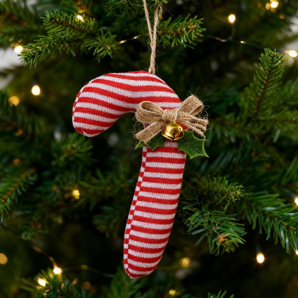 Christmas Candy Canes Decor Fabric Red White Christmas Crutches With Bell And Bow Candy Christmas Tree Decorations For Party