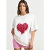 Oversized T Shirt Black Sequin Heart Print Casual Wear for Women Summer Fashion Statement Top