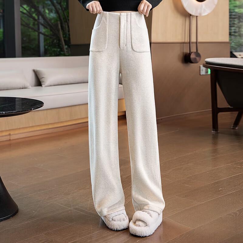 Women's High-Waist Fleece-Lined Wide-Leg Casual Pants
