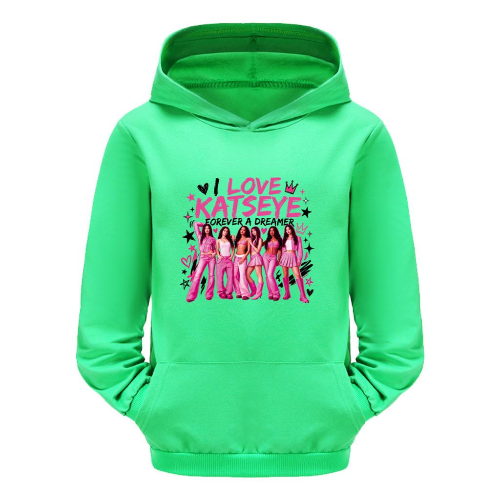 5860 Kids Girls Katseye Group Team Print Casual Pocket Long Sleeves Hoodies