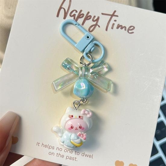 Bag Pendant 3D Kitten Bow Design Resin Keychain with Metal Buckle Lightweight Girl Key Holder Hanging Ornament