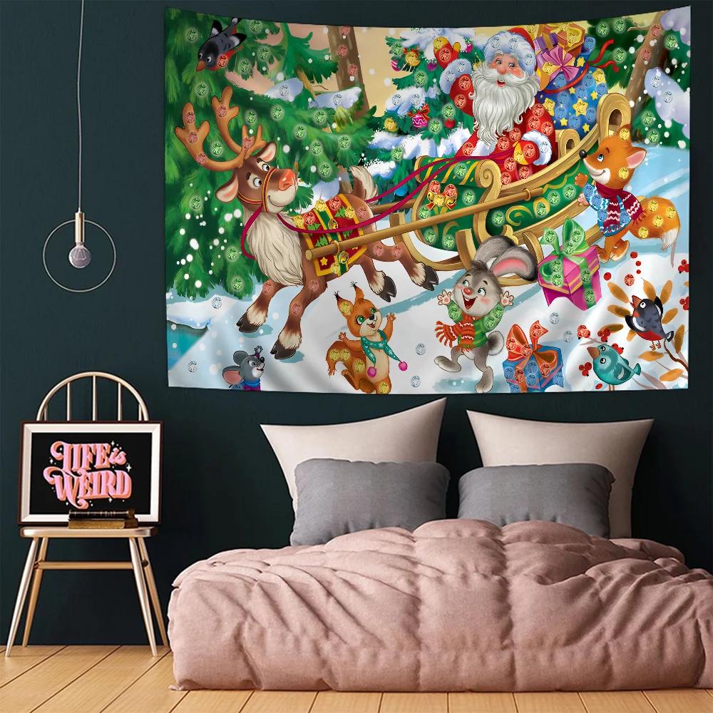 Christmas Cartoon New Year Gift Hanging Bohemian Tapestry Bohemian Wall Tapestries Mandala Kawaii Room Decor