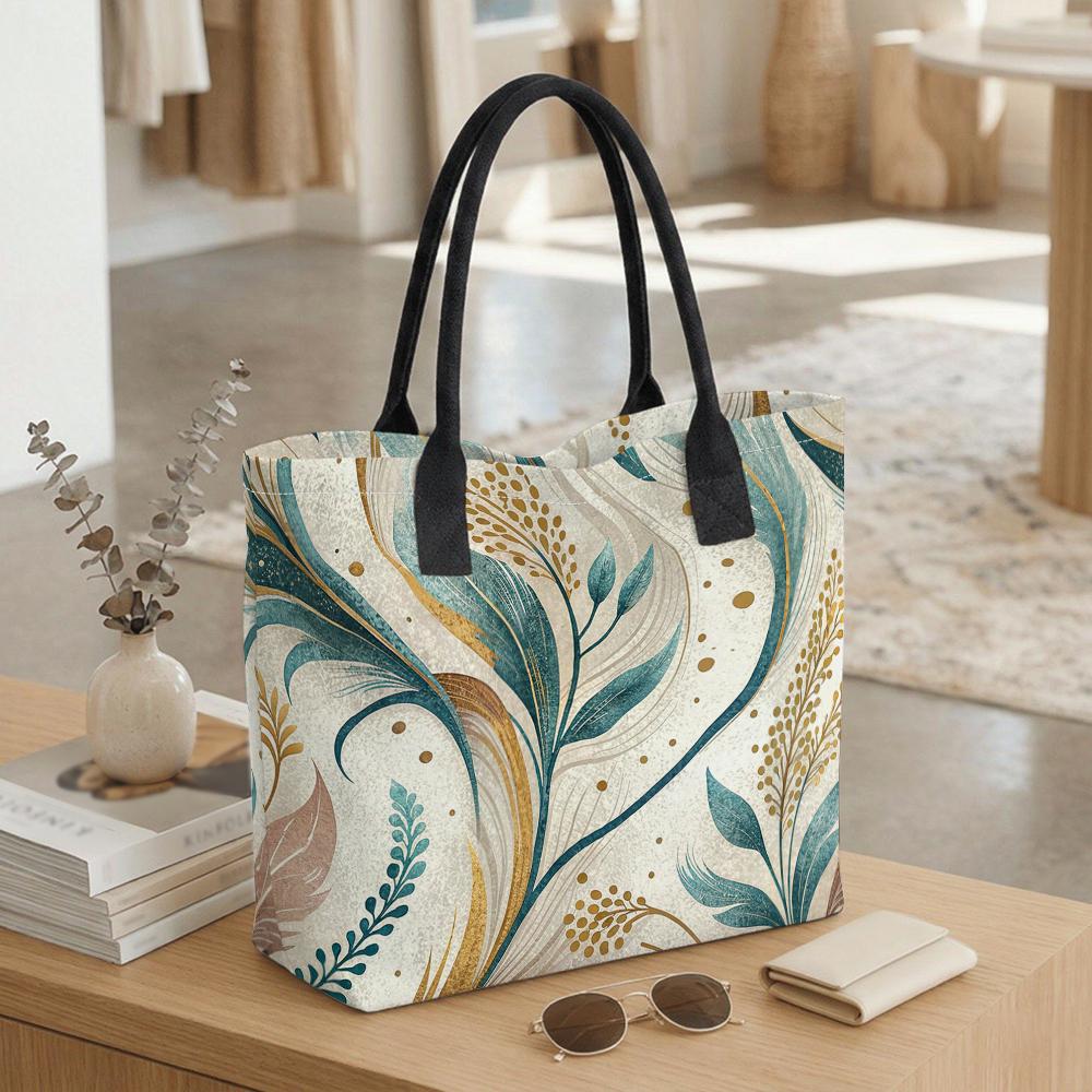 Boho Floral Printed Canvas Tote Bag Large Casual Daily Shoulder Handbag for Women