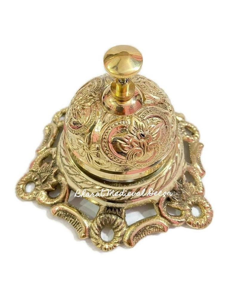 Verzierte Hotel-Rezeptionsglocke aus massivem Messing | Vintage Service-Schalterglocke | Dekorative Tisch-Büro-Arbeitsglocke | Bestes antikes Geschenkartikel
