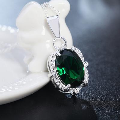 Collana Pendente Loto Smeraldo Trasparente Argento Sterling 925 Gioielli Zirconi Matrimonio