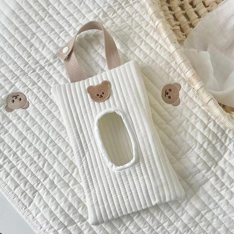 Cute Cartoon Bear Tissue Box Travel Car Portable Handheld Storage Bag Towel Cover Newborn Hanging Bag For Cart Accessories
