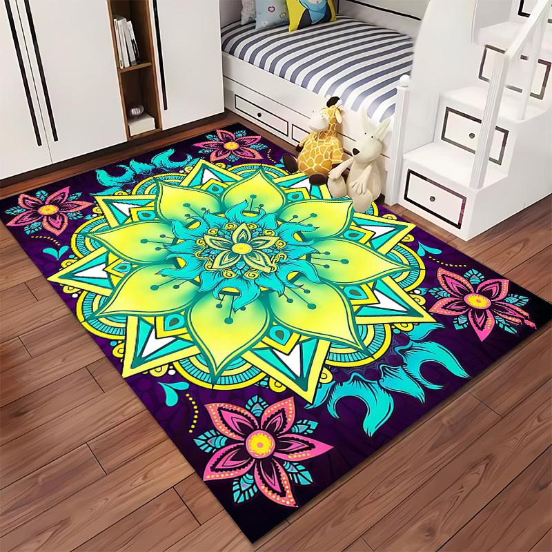 Colorful Mandala Carpet with Floral Patterns and Abstract Design Suitable for Use As an Anti-slip for Living Room Bedroom Sofas