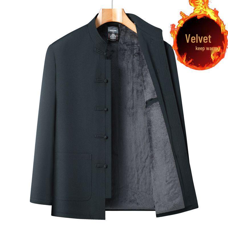 Fleece-Lined Cotton-Padded Tang Suit: Warm Winter Coat for Middle-Aged & Elderly Men