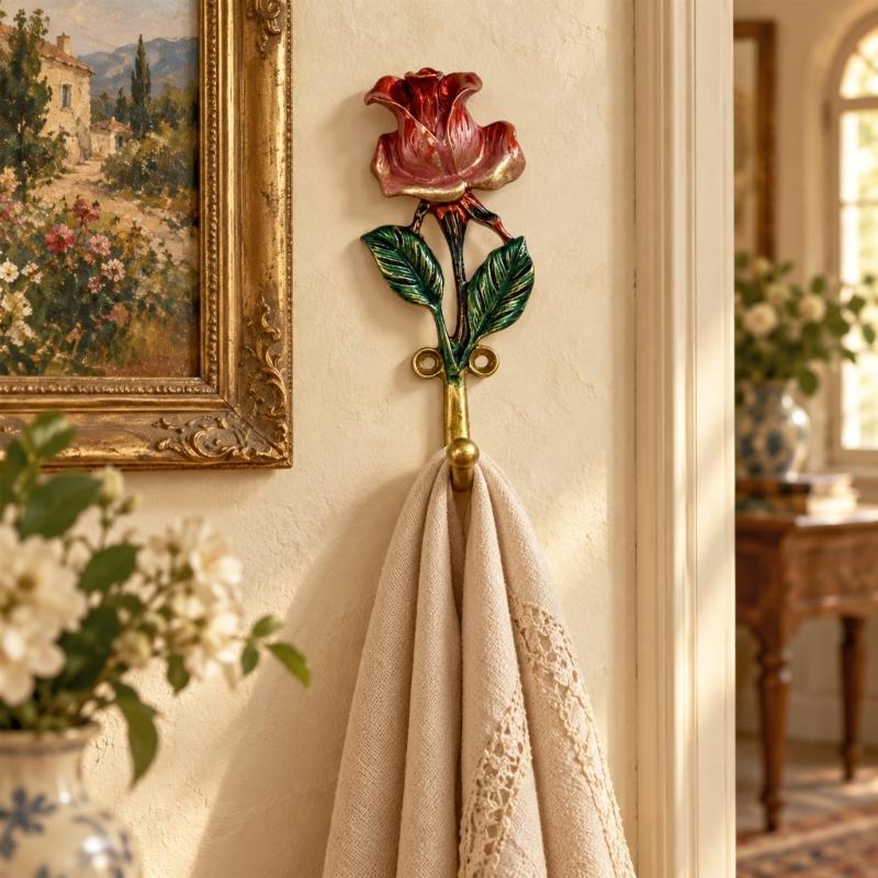 Wall Hook Hanger Metal Flower Hook with Enamel-Style Finish, Decorative Single Hook for Entryway, Bedroom, Bathroom, or Living Room