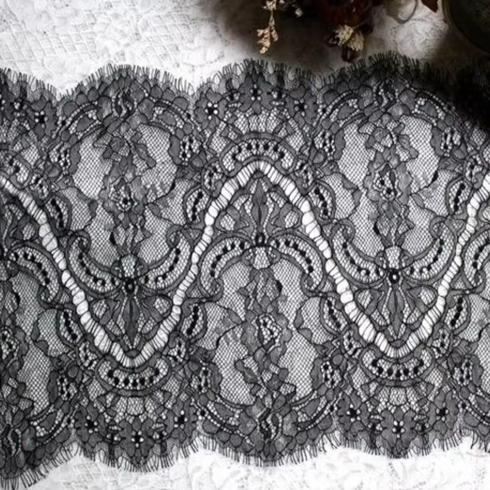 Decorative 27cm Wide Lace Trim 3 Meters Length Floral Design Eyelash Lace Sewing Trim Scalloped Edge Scalloped Lace Dress Making