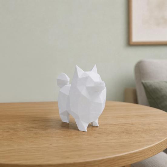 Geometric Low-Poly Dog Statue, 3D Printed Mini Dog Ornament, White Cute Puppy Figurine, Modern Desktop Decoration for Home Office Gift Ideas