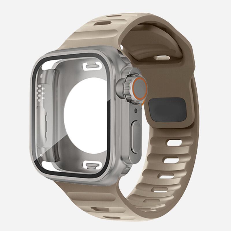 

Водонепроницаемый чехол 360 + силиконовый ремешок для Apple Watch 9 8 7 Обновление внешнего вида ремешка Ультра 49 мм Iwatch Серии 8 7 6 SE 5 4 3 2 1 41mm коричневый