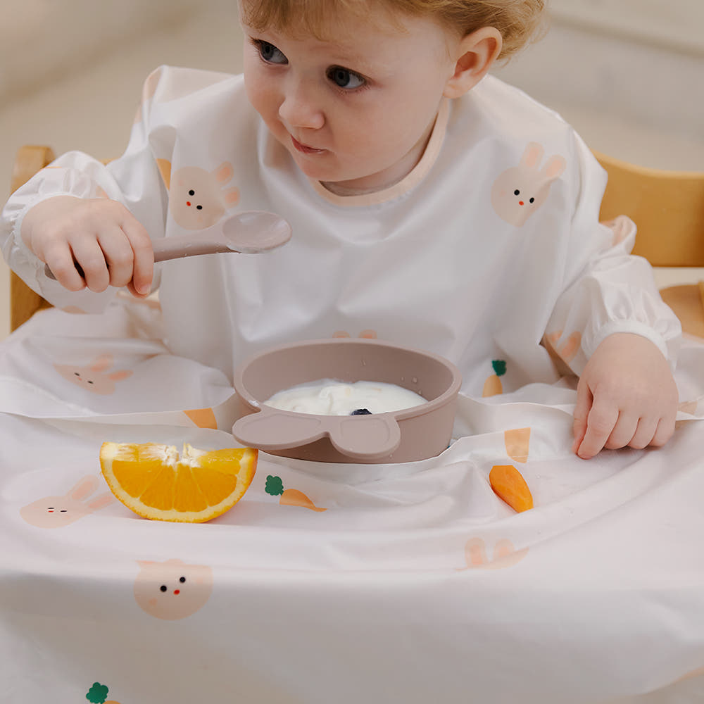 Atti Rabbit Self Feeding Waterproof Baby Bib Long Sleeve Zipper Type All In One High Chair Cover
