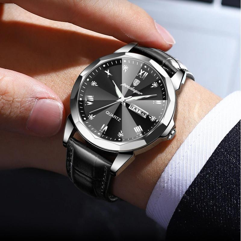 Poedagar Luxury Casual Man Wristwatch Quartz Sports Business Men Watch Waterproof Easy to Read Luminous Date Week Leather Men's Watches