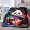 2026 New Arrivals 1pc Vibrant Panda Adventure Flannel Throw Blanket - Digital Print, Soft Polyester, Colorful Splash Design, Lightweight & Cozy for So