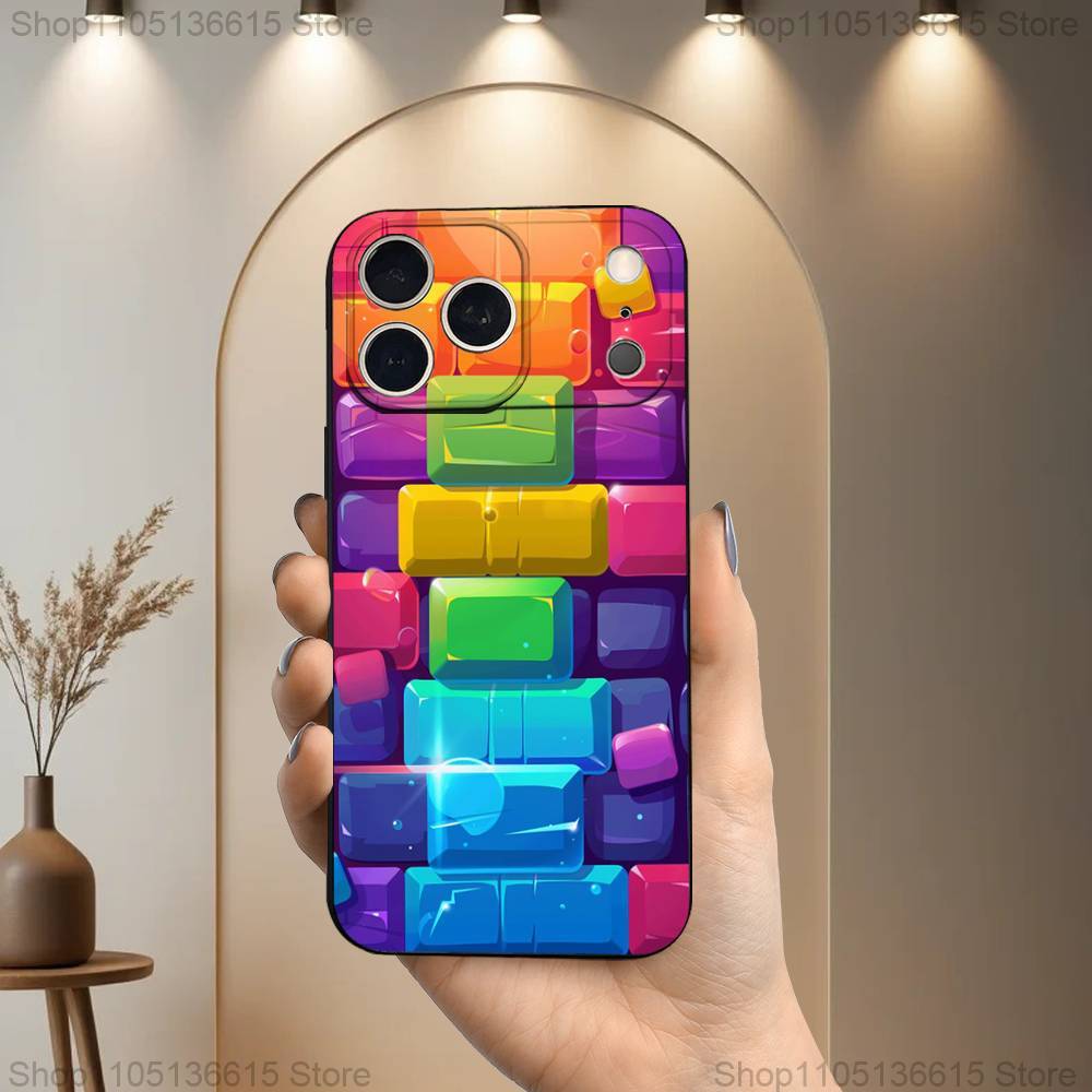 3D Art Block Cool Phone Case For iPhone 17,16,15,14,13,12,11 Plus,Pro Max,XS,X,XR,SE,Mini,8,7,Soft Silicone Black Cover