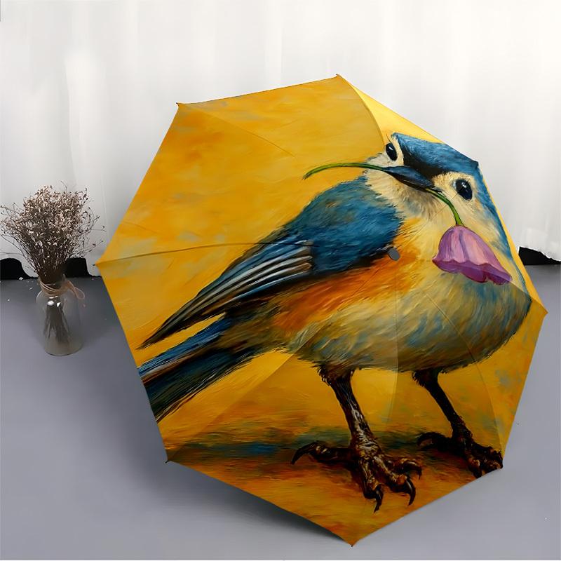 1pc Bird Flower Automatic Open/Close Umbrella Compact Folding Umbrella, All-Season Portable Umbrella for Women/Men F1124245