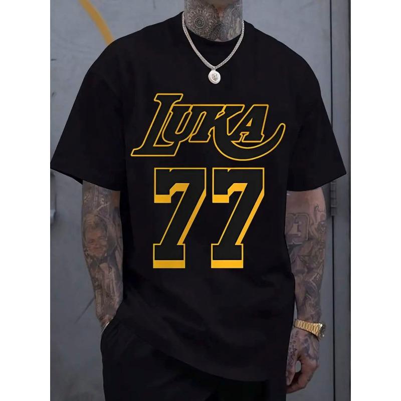 

European Size Men s T-shirt, LUKA77 Pattern Printed T-shirt, Autumn Round Neck Short Sleeve Men s T-shirt, Breathable Casual Sports Top,Holiday Gift\] XL чорний
