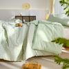 Green Plaid Quilt for Summer Japanese Style Soft Thin Air Conditioning Throw Single Double Machine Washable Breathable Blanket