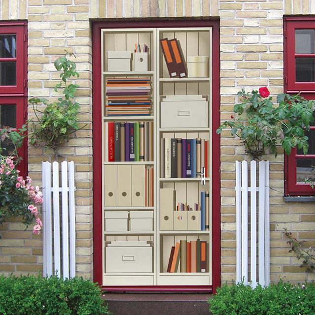 

3D Vintage Книжкова полиця Наклейки на двері Бібліотека Книжкова шафа Домашня спальня Наклейка на шпалери Знімний водонепроникний самоклеючий плакат Фреска 77x200cm