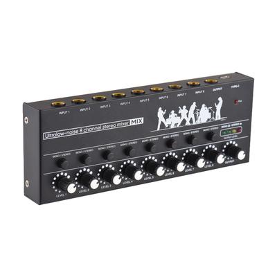 8-Kanal-Audiomixer, Mono-/Stereo-Umschalt-Audiomixer mit Pegelanzeigeleuchte, 6,35 mm TRS/TS
